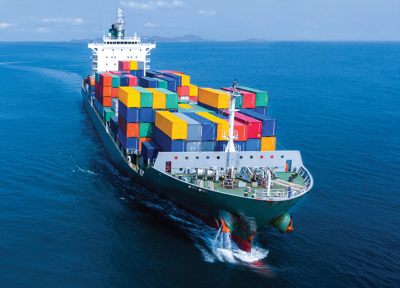 Ship with multicolored containers